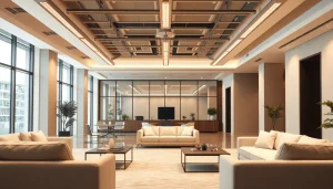 Sleek Illumination creates a tranquil interior with modern lighting design and harmonious furnishings.