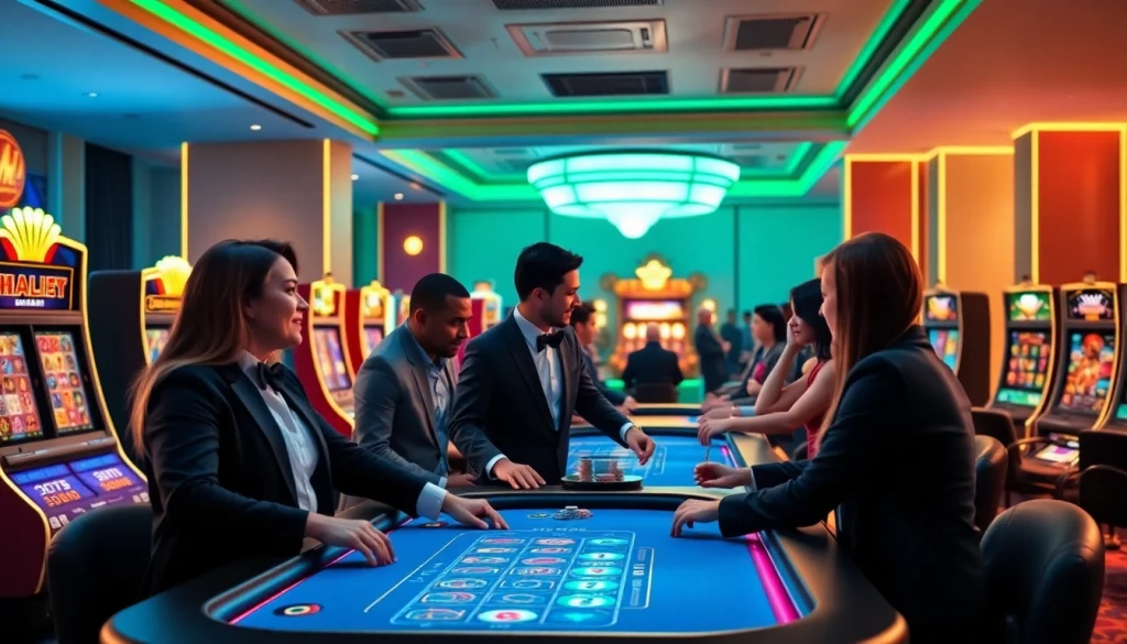 Scène engageante d'un casino en ligne Français avec des joueurs profitant d'expériences de jeu dynamiques.