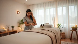 수원출장마사지 차분한 마사지 환경에서 젊은 여성 치료사를 보여주는 모습