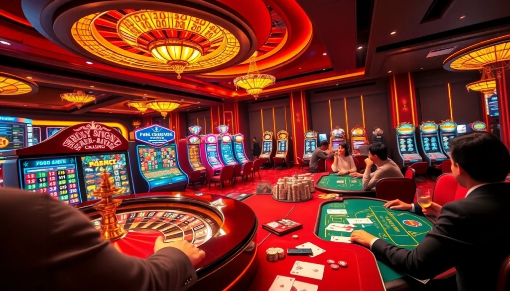 Saisissez l'excitation du casino en ligne Français avec des joueurs engagés autour de tables et de machines à sous vibrantes.