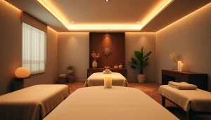 편안한 조명과 부드러운 장식이 있는 의정부마사지 요법실.