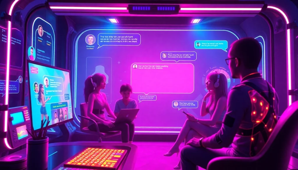 Engaging NSFW AI chat environment showcasing diverse roleplay scenarios in a futuristic digital space.