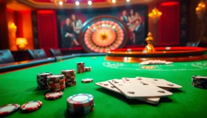 Découvrez l'excitation du casino en ligne France avec une scène de jeu en ligne immersive mettant en vedette le poker et la roulette.